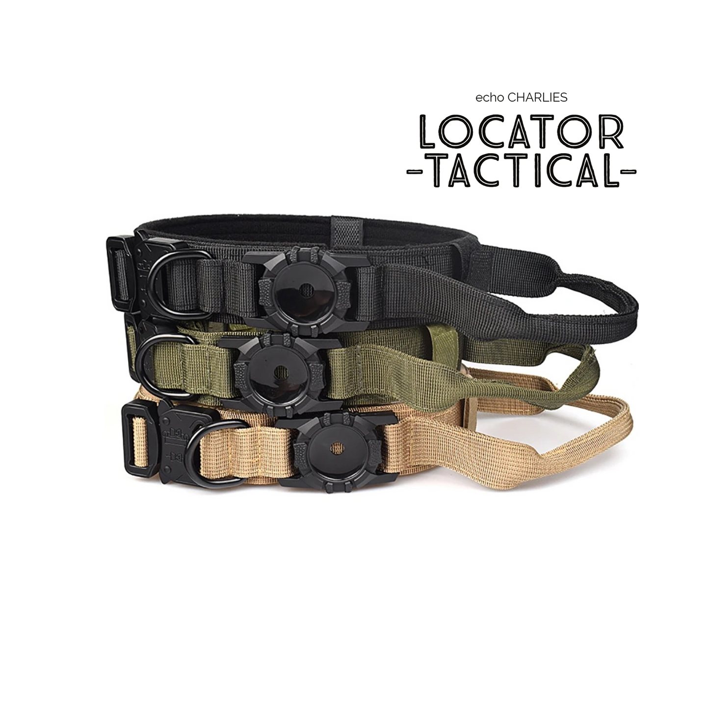 EC Locator -TACTICAL- Tactical Dog Collar with AirTag Holder and TACTICAL leash